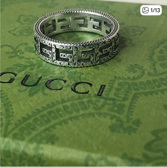 Gucci Silver unisex Patterned Ring excellent conditionsz 10 925 silver